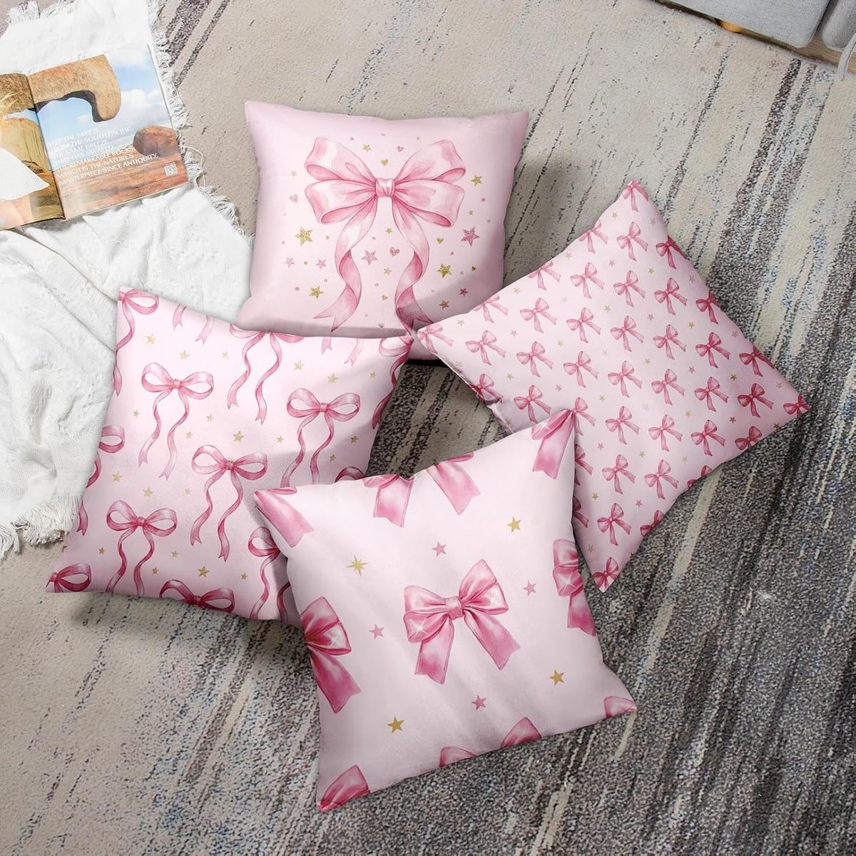 Throw Pillow Covers, Girly Coquette, Set of 4, 18"x18"