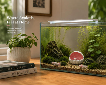 Ceramic Axolotl Hide Cave Hideout Tank Accessories Aquarium Decor for Pets | Hollow shaded resting spot、Weighted base, stays put、Fade-resistant glaze finish
