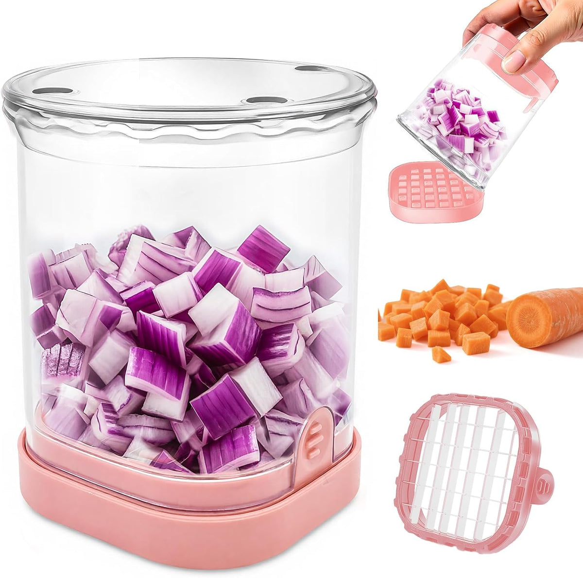 Veggie Chopper,Mini Vegetable Cutter Fruit Slicer Cup-Food Dicer with Container for Onion, Strawberry Slicer-Efficient Vegetable Chopper(Pink)