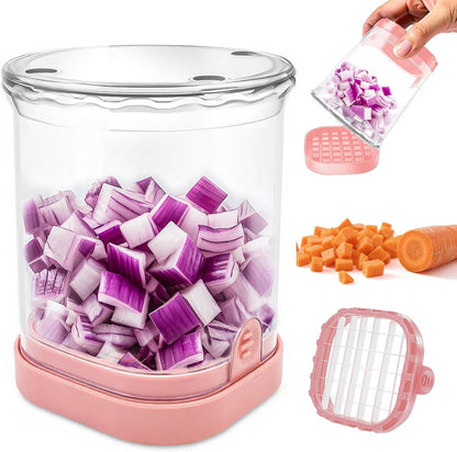 Veggie Chopper,Mini Vegetable Cutter Fruit Slicer Cup-Food Dicer with Container for Onion, Strawberry Slicer-Efficient Vegetable Chopper(Pink)
