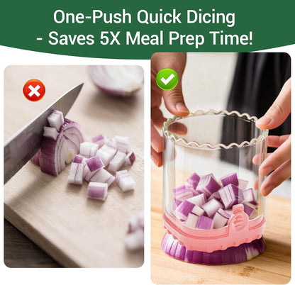 Veggie Chopper,Mini Vegetable Cutter Fruit Slicer Cup-Food Dicer with Container for Onion, Strawberry Slicer-Efficient Vegetable Chopper(Pink)