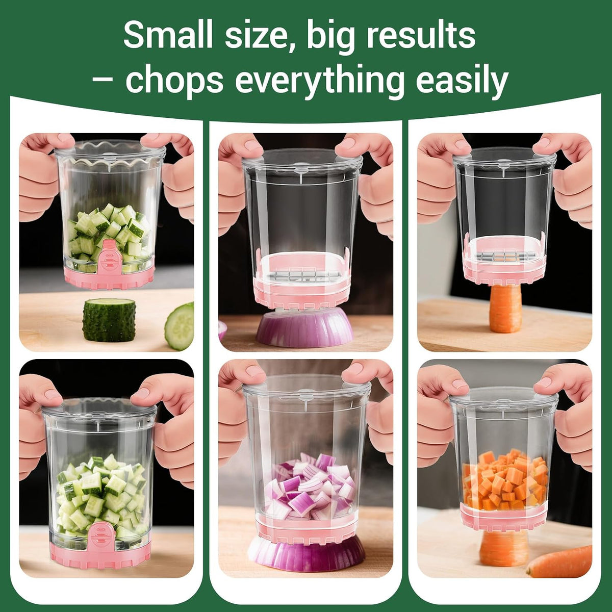 Veggie Chopper,Mini Vegetable Cutter Fruit Slicer Cup-Food Dicer with Container for Onion, Strawberry Slicer-Efficient Vegetable Chopper(Pink)