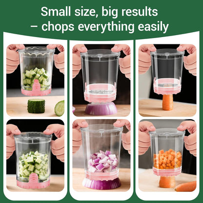 Veggie Chopper,Mini Vegetable Cutter Fruit Slicer Cup-Food Dicer with Container for Onion, Strawberry Slicer-Efficient Vegetable Chopper(Pink)