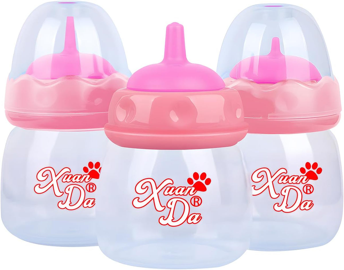 Pet Feeding Bottle,3 Pack 60ml Nursing Bottle, 3 Sizes Nipples with Ventilation Valve Resistant Tearing Perfect for Puppies, Kittens, Small Wildlife (Pink)