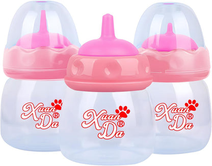 Pet Feeding Bottle,3 Pack 60ml Nursing Bottle, 3 Sizes Nipples with Ventilation Valve Resistant Tearing Perfect for Puppies, Kittens, Small Wildlife (Pink)