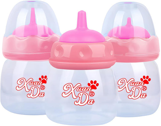 Pet Feeding Bottle,3 Pack 60ml Nursing Bottle, 3 Sizes Nipples with Ventilation Valve Resistant Tearing Perfect for Puppies, Kittens, Small Wildlife (Pink)