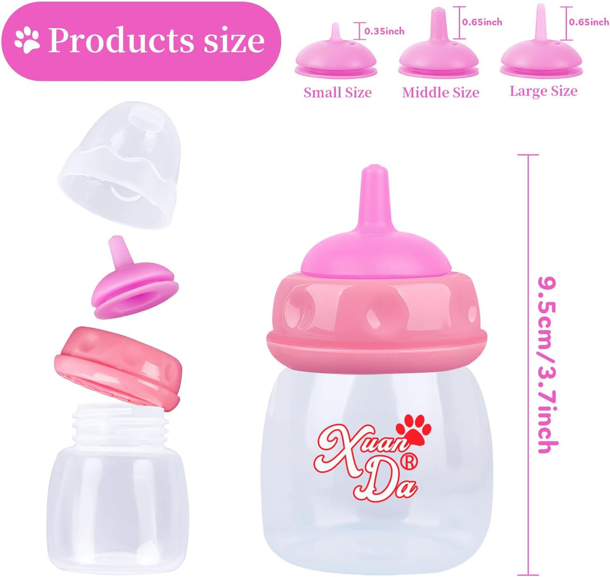 Pet Feeding Bottle,3 Pack 60ml Nursing Bottle, 3 Sizes Nipples with Ventilation Valve Resistant Tearing Perfect for Puppies, Kittens, Small Wildlife (Pink)