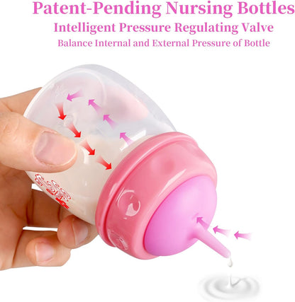 Pet Feeding Bottle,3 Pack 60ml Nursing Bottle, 3 Sizes Nipples with Ventilation Valve Resistant Tearing Perfect for Puppies, Kittens, Small Wildlife (Pink)