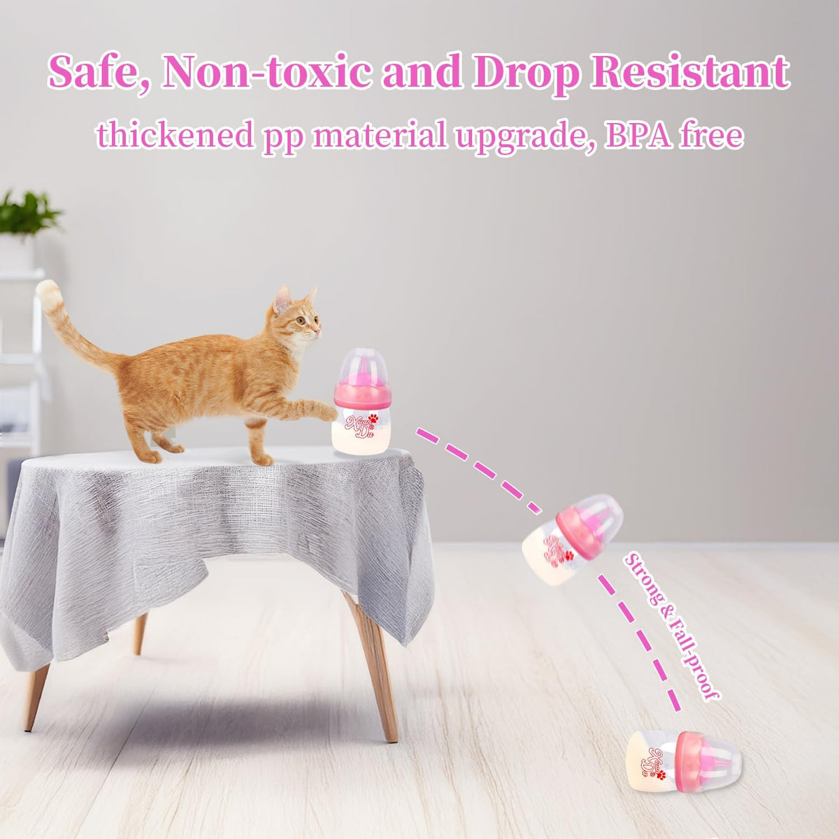 Pet Feeding Bottle,3 Pack 60ml Nursing Bottle, 3 Sizes Nipples with Ventilation Valve Resistant Tearing Perfect for Puppies, Kittens, Small Wildlife (Pink)