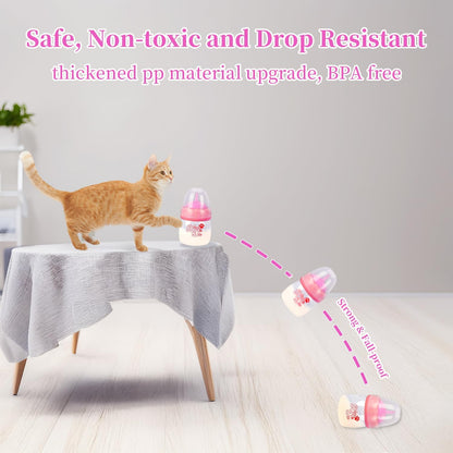 Pet Feeding Bottle,3 Pack 60ml Nursing Bottle, 3 Sizes Nipples with Ventilation Valve Resistant Tearing Perfect for Puppies, Kittens, Small Wildlife (Pink)