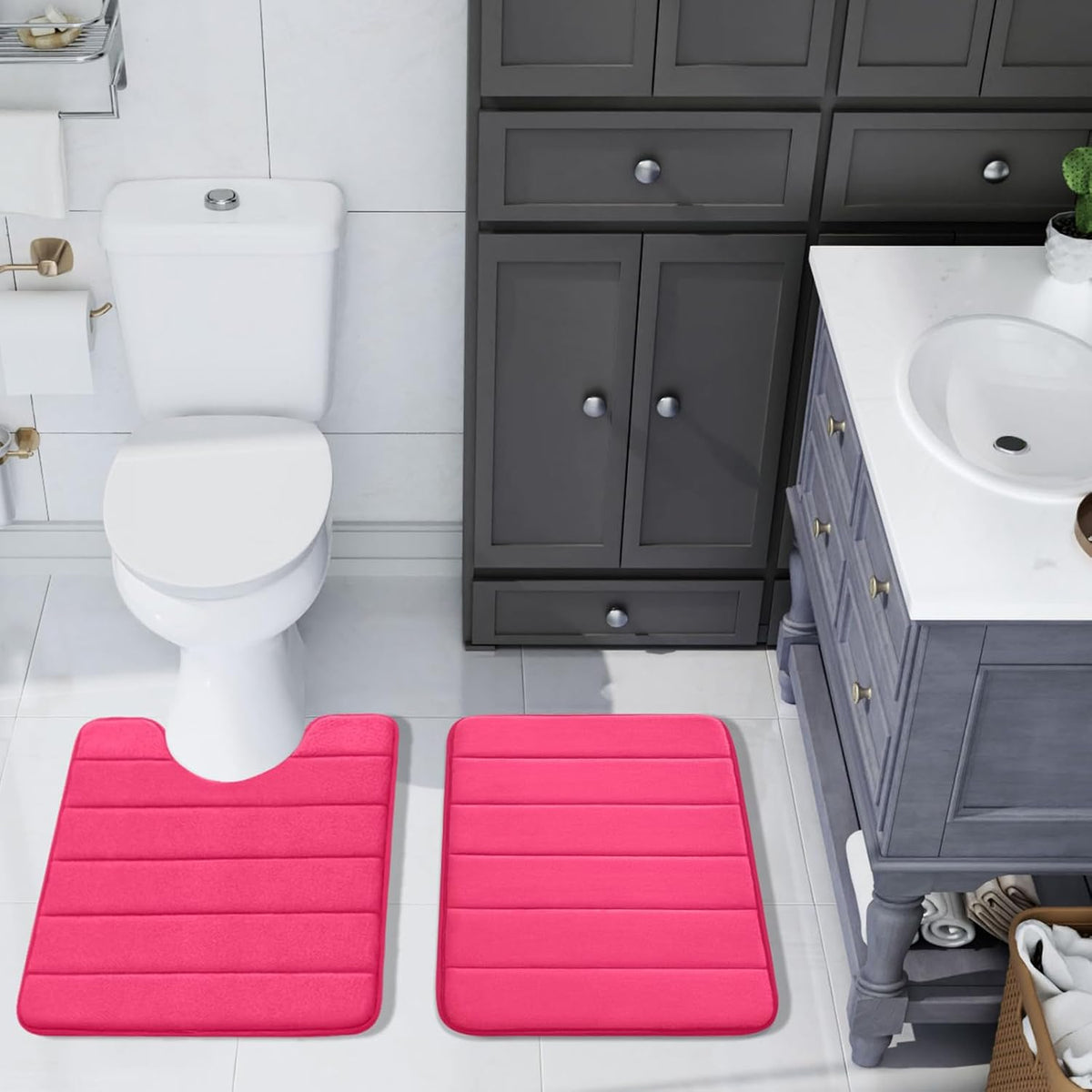 Memory Foam U-Shaped Toilet Rug Bath Mat Sets 2 Piece, 24x16+24x20