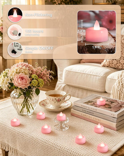12Pack Pink Flameless LED Tea Lights Candles Battery Operated