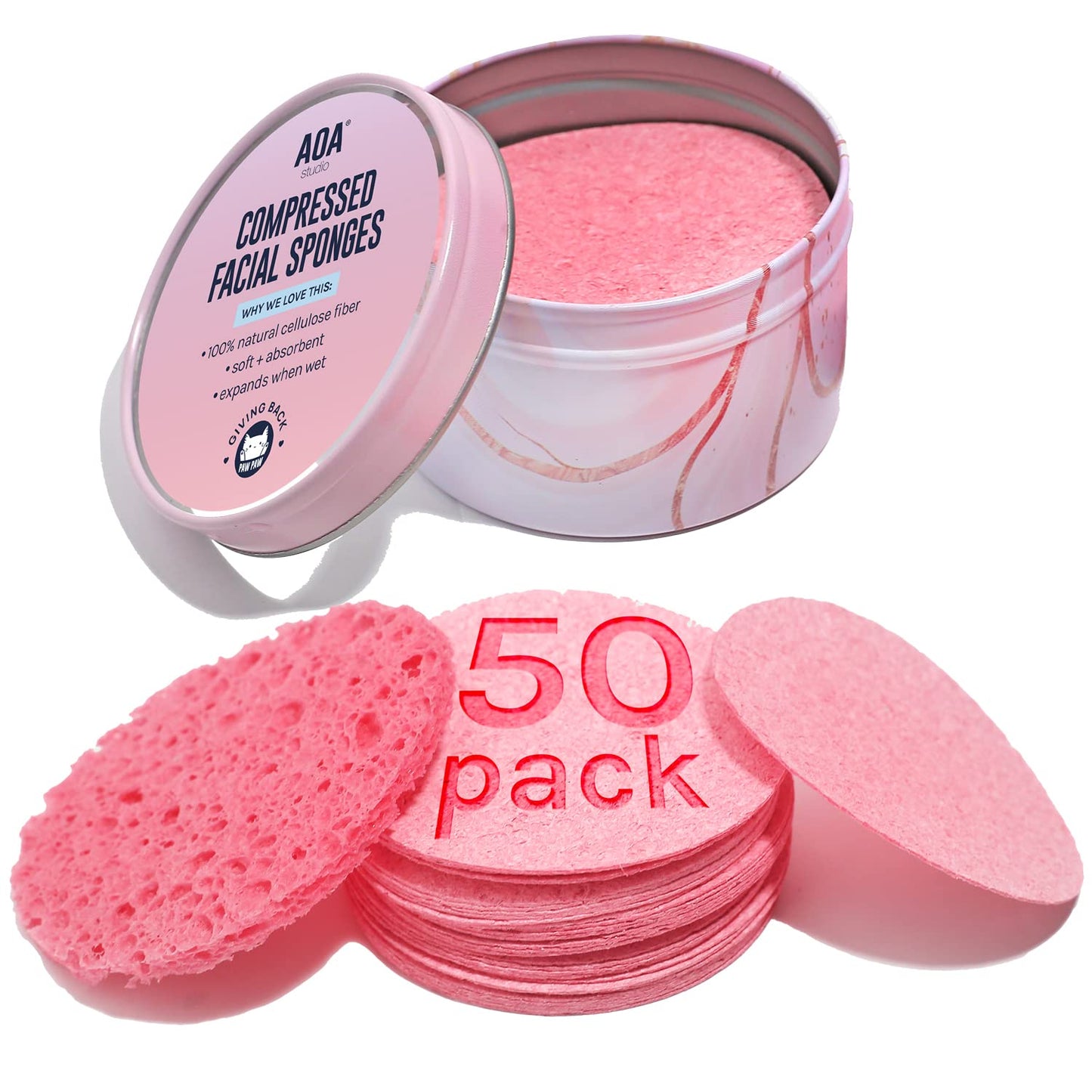 50-Count Compressed Facial Sponges 100% Natural Cosmetic Spa Sponges for Facial Cleansing, Exfoliating Mask, Remove for Makeup, Dead Skin, and Dirt (50 counts, Pink)