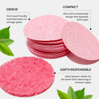 50-Count Compressed Facial Sponges 100% Natural Cosmetic Spa Sponges for Facial Cleansing, Exfoliating Mask, Remove for Makeup, Dead Skin, and Dirt (50 counts, Pink)