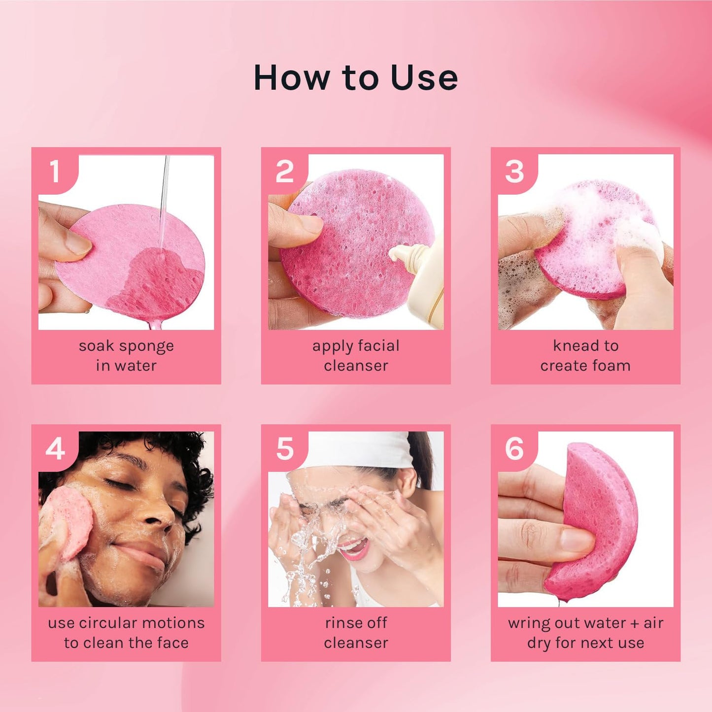 50-Count Compressed Facial Sponges 100% Natural Cosmetic Spa Sponges for Facial Cleansing, Exfoliating Mask, Remove for Makeup, Dead Skin, and Dirt (50 counts, Pink)