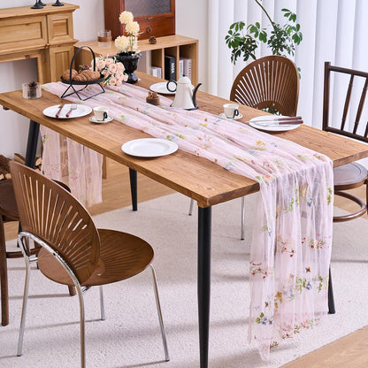 2 Packs Embroidery Lace Fall Table Runner 10ft Floral Garden Seasonal Tulle Table Runner Holiday Kitchen Dining Table Decoration for Wedding Party Baby Shower Birthday (Pink,30"x120")