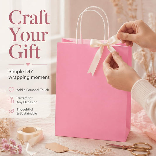 Pink Paper Gift Bags with Handles DIY Birthday Party Favor Bags | 10"x8"x4.25" Medium Size Paper Bags for Mother's Day