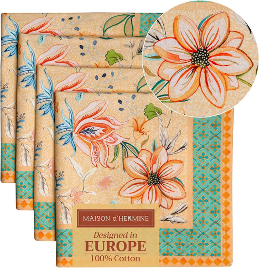 Maison d' Hermine 100% Cotton Cloth Napkins Set of 4 Everyday Reusable Square Napkins Cloth Washable Dinner Party Wedding Restaurant Hotel Kitchen Spring Summer (Luxury Loft - Peach, 20" x 20")