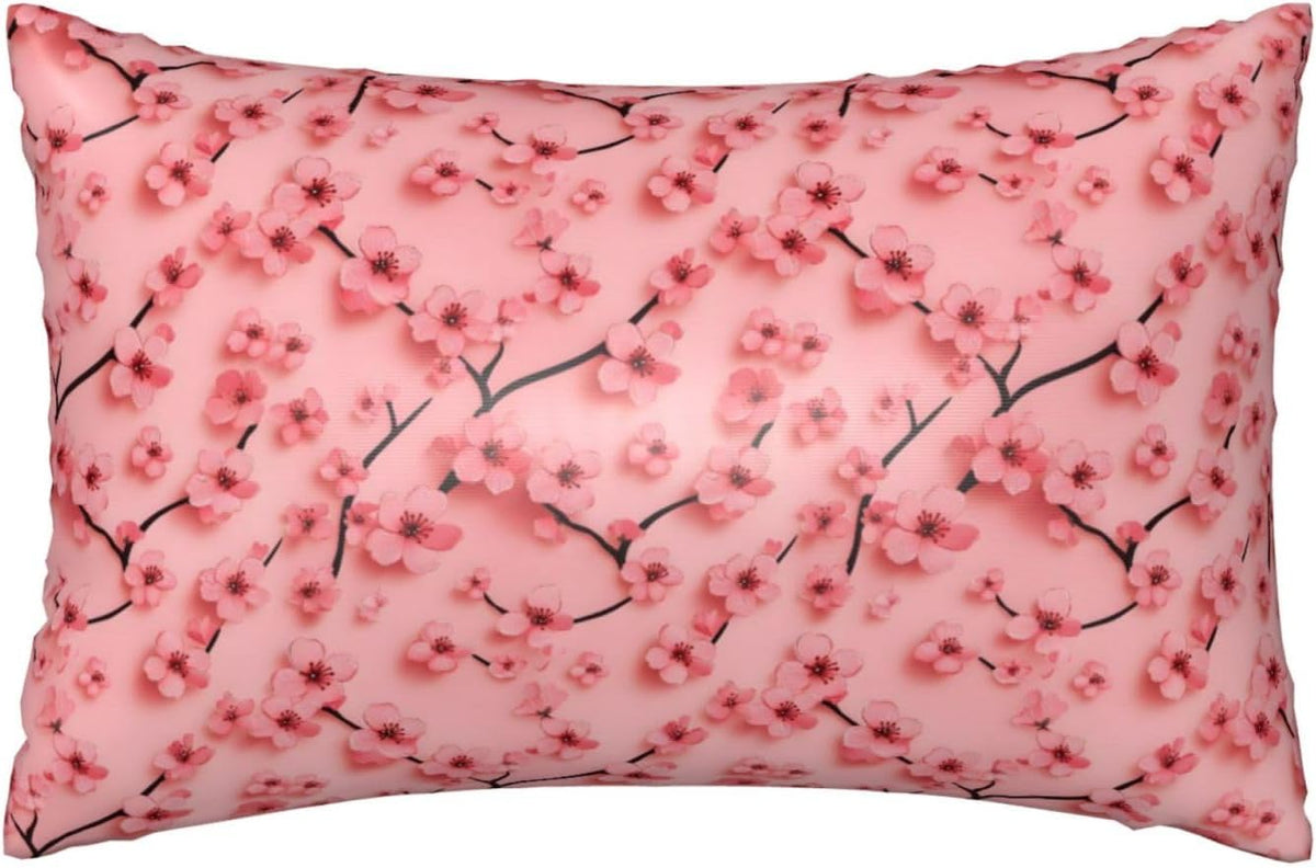 Cute Pink Peach Blossom Satin Pillowcase for Hair and Skin 20x30 in Queen Size Pillows Case Cover with Zipper (Without Inserts)