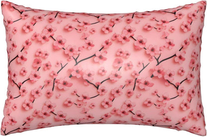 Cute Pink Peach Blossom Satin Pillowcase for Hair and Skin 20x30 in Queen Size Pillows Case Cover with Zipper (Without Inserts)