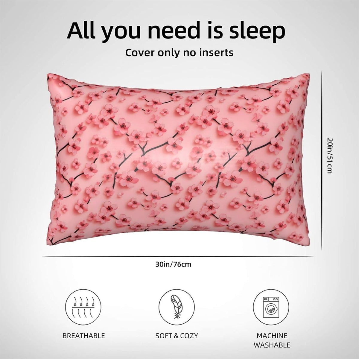 Cute Pink Peach Blossom Satin Pillowcase for Hair and Skin 20x30 in Queen Size Pillows Case Cover with Zipper (Without Inserts)