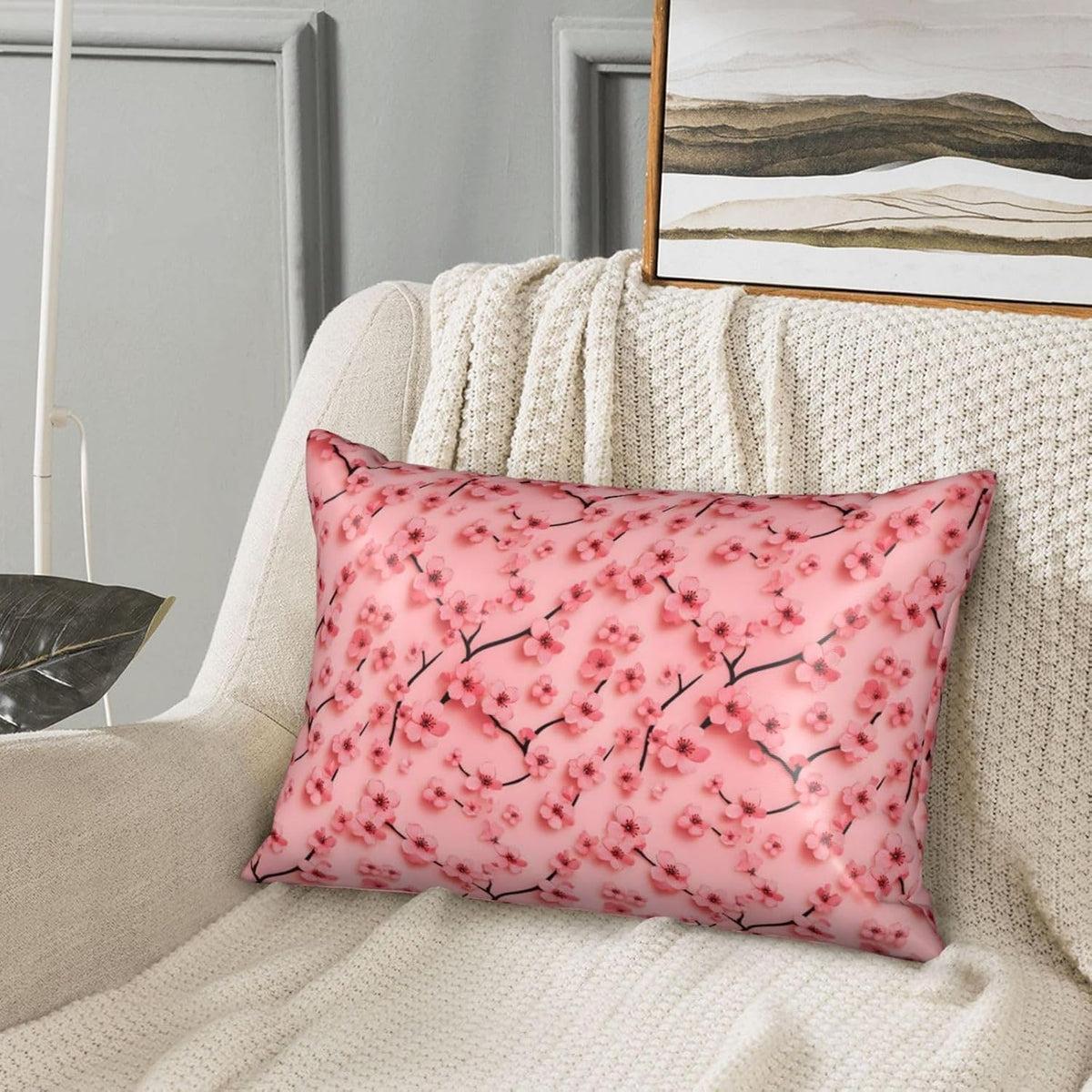 Cute Pink Peach Blossom Satin Pillowcase for Hair and Skin 20x30 in Queen Size Pillows Case Cover with Zipper (Without Inserts)