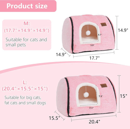 cat Bed cave-cat beds for Indoor Cats,Soft and Comfortable Cute cat Bed，cat House,with Removable Washable Cushioned Pillow,Enclosed pet Bed,Kitty pet hut、Hideaway,Small Large Dog Tent (Pink)