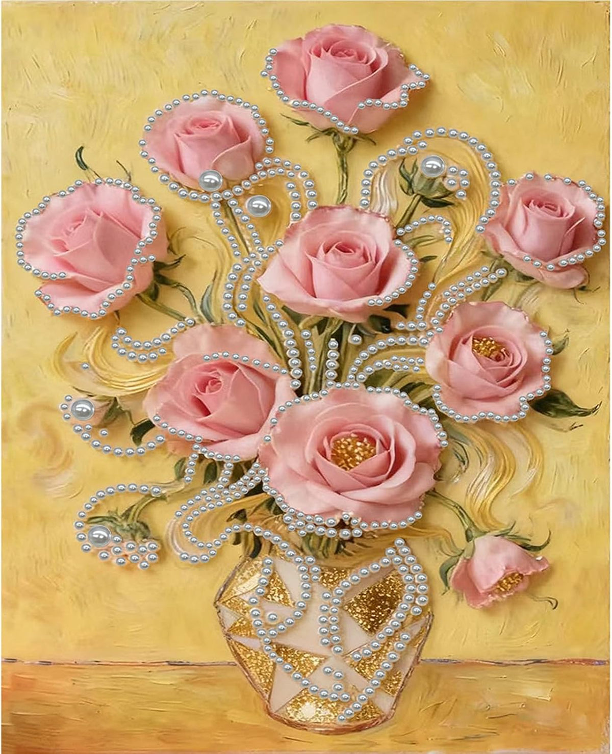 Pink Rose DIY Pearl Painting Art Kits Without Frame 30x40cm for Home Wall Decor