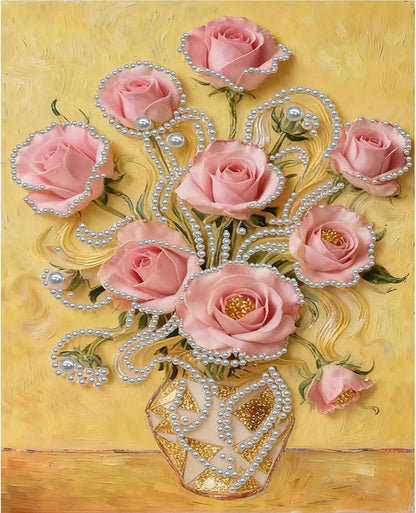 Pink Rose DIY Pearl Painting Art Kits Without Frame 30x40cm for Home Wall Decor