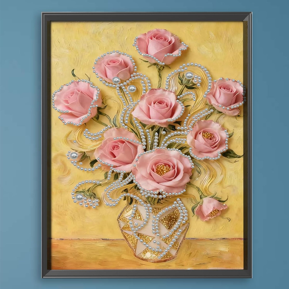 Pink Rose DIY Pearl Painting Art Kits Without Frame 30x40cm for Home Wall Decor
