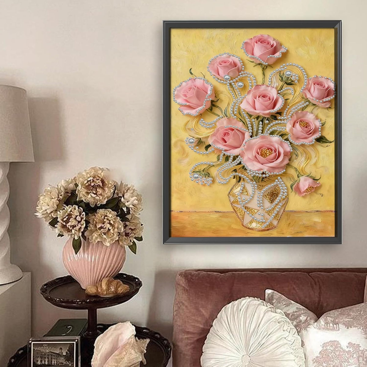 Pink Rose DIY Pearl Painting Art Kits Without Frame 30x40cm for Home Wall Decor