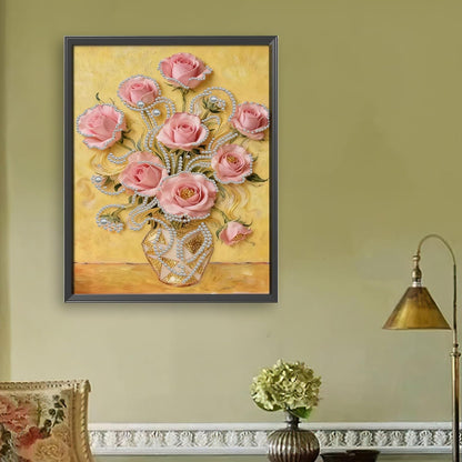 Pink Rose DIY Pearl Painting Art Kits Without Frame 30x40cm for Home Wall Decor