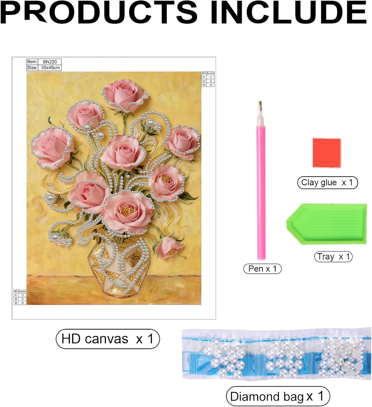Pink Rose DIY Pearl Painting Art Kits Without Frame 30x40cm for Home Wall Decor