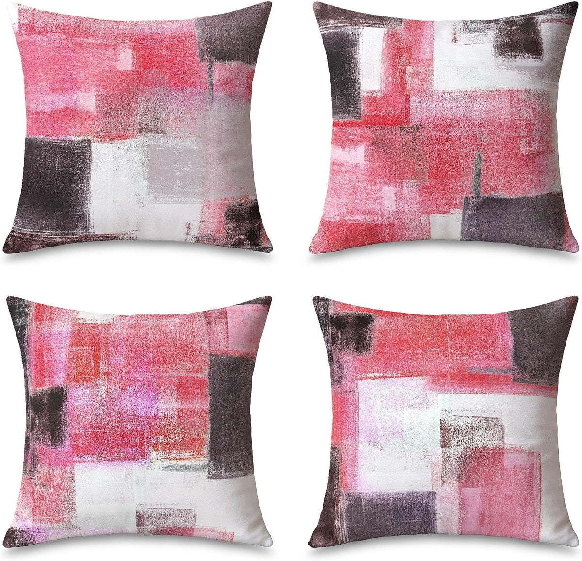4 Pack Pink Grey Throw Pillow Covers 18x18 Printed Art Decor, Polyester Modern Abstract Art, Decorative Cushion Cases for Couch Sofa Bed, for Family Friend, Vibrant Home Decor