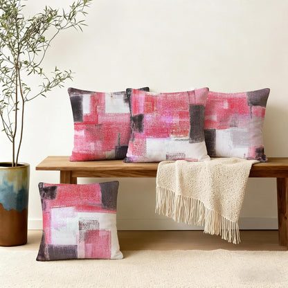 4 Pack Pink Grey Throw Pillow Covers 18x18 Printed Art Decor, Polyester Modern Abstract Art, Decorative Cushion Cases for Couch Sofa Bed, for Family Friend, Vibrant Home Decor