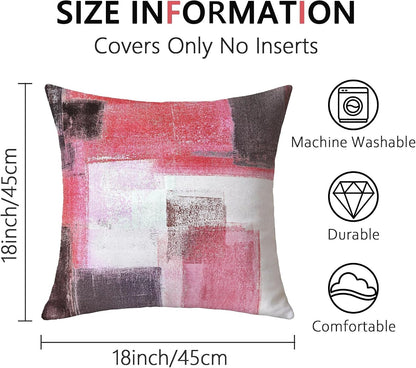4 Pack Pink Grey Throw Pillow Covers 18x18 Printed Art Decor, Polyester Modern Abstract Art, Decorative Cushion Cases for Couch Sofa Bed, for Family Friend, Vibrant Home Decor