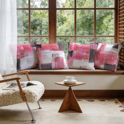 4 Pack Pink Grey Throw Pillow Covers 18x18 Printed Art Decor, Polyester Modern Abstract Art, Decorative Cushion Cases for Couch Sofa Bed, for Family Friend, Vibrant Home Decor