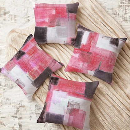 4 Pack Pink Grey Throw Pillow Covers 18x18 Printed Art Decor, Polyester Modern Abstract Art, Decorative Cushion Cases for Couch Sofa Bed, for Family Friend, Vibrant Home Decor