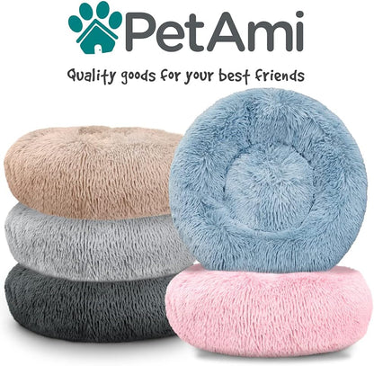 Calming Donut Dog Bed, Washable Faux Fur, 30 Inch Medium, Pink