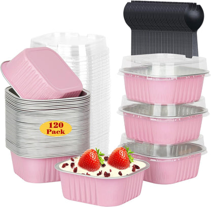 5oz Mini Cake Pans with Lids, Individual Brownie Tins 120 Pack
