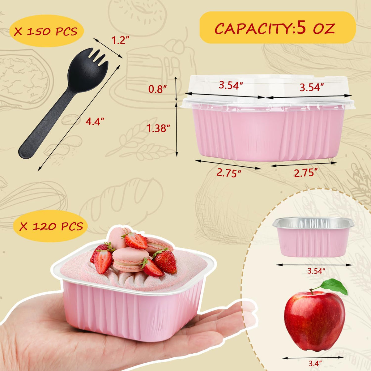 5oz Mini Cake Pans with Lids, Individual Brownie Tins 120 Pack