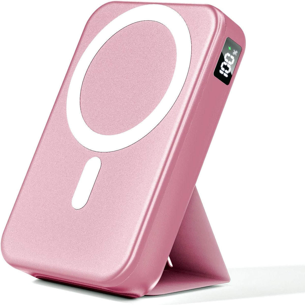 for Magsafe Battery Pack, 10000mAh Wireless Portable Charger with 20W USB-C Fast Charging, Foldable Stand & LED Display Magnetic Power Bank, Compatible with iPhone 17/16/15/14 All Series-Pink