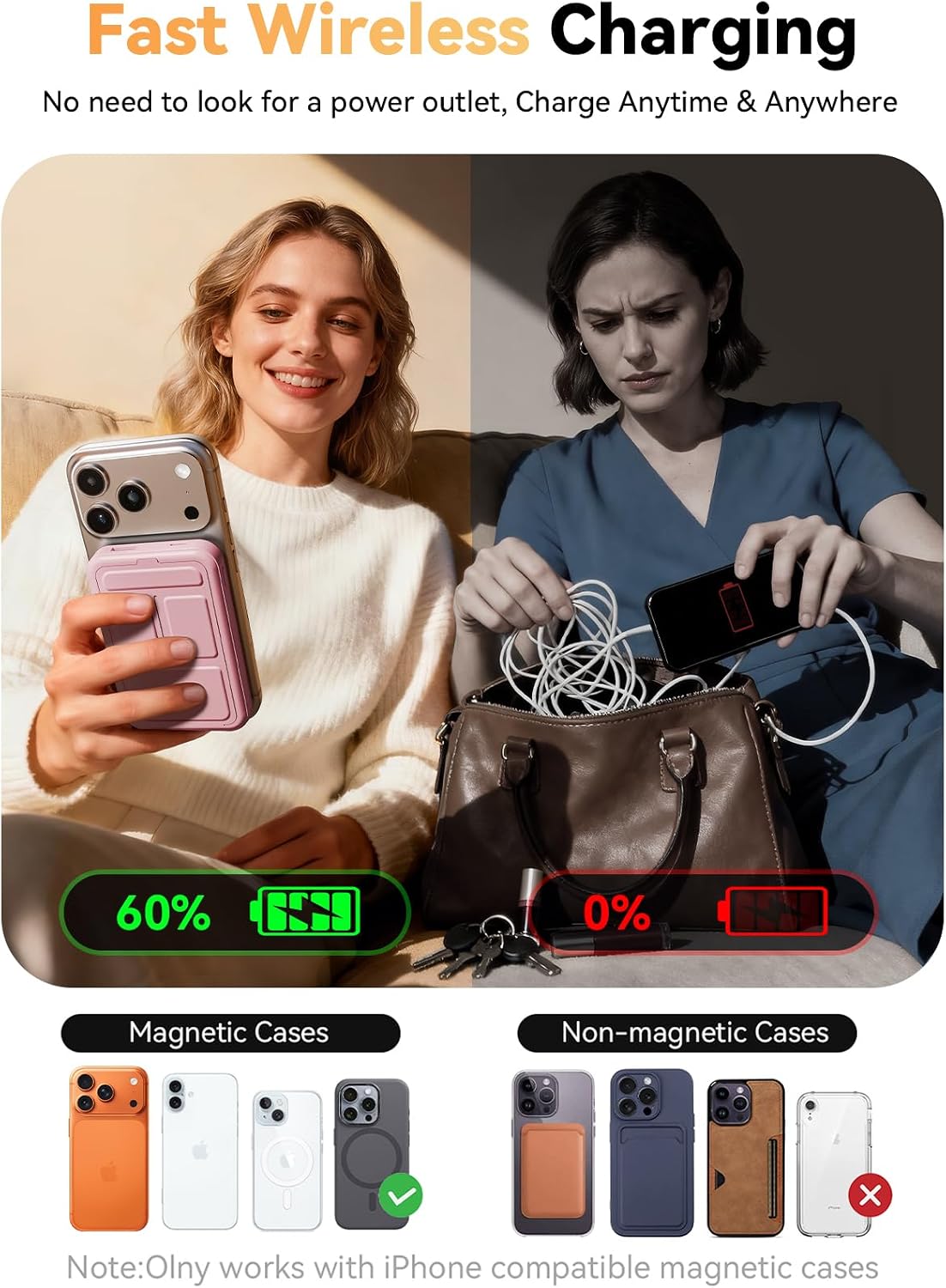 for Magsafe Battery Pack, 10000mAh Wireless Portable Charger with 20W USB-C Fast Charging, Foldable Stand & LED Display Magnetic Power Bank, Compatible with iPhone 17/16/15/14 All Series-Pink