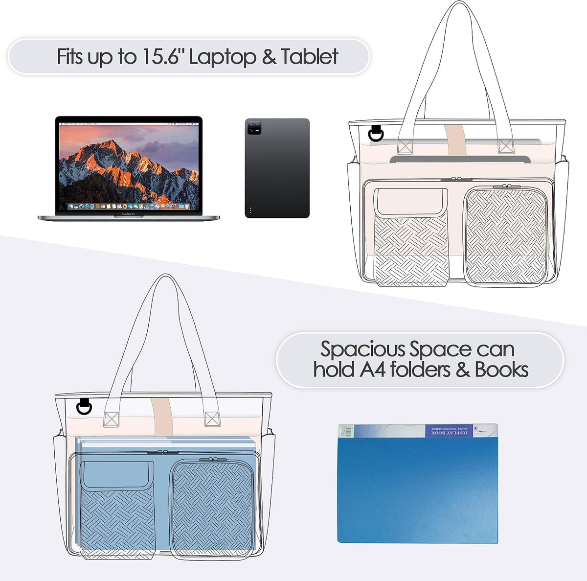 Teacher Tote Bag, Teacher Work Bag with 15.6 Inch Laptop Compartment