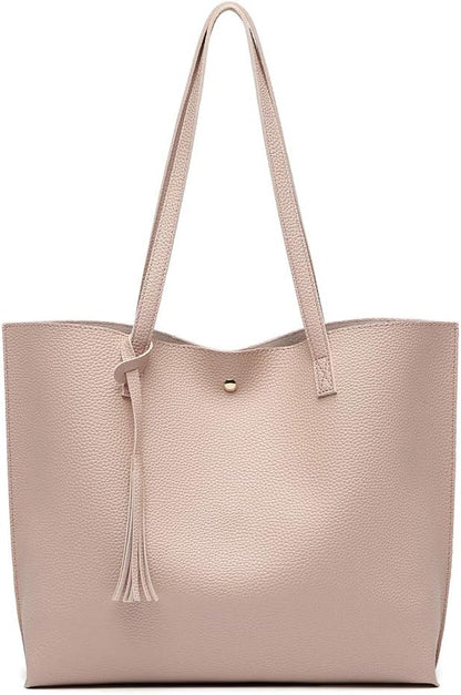 Women's Soft Faux Leather Tote Shoulder Bag from, Big Capacity Tassel Handbag