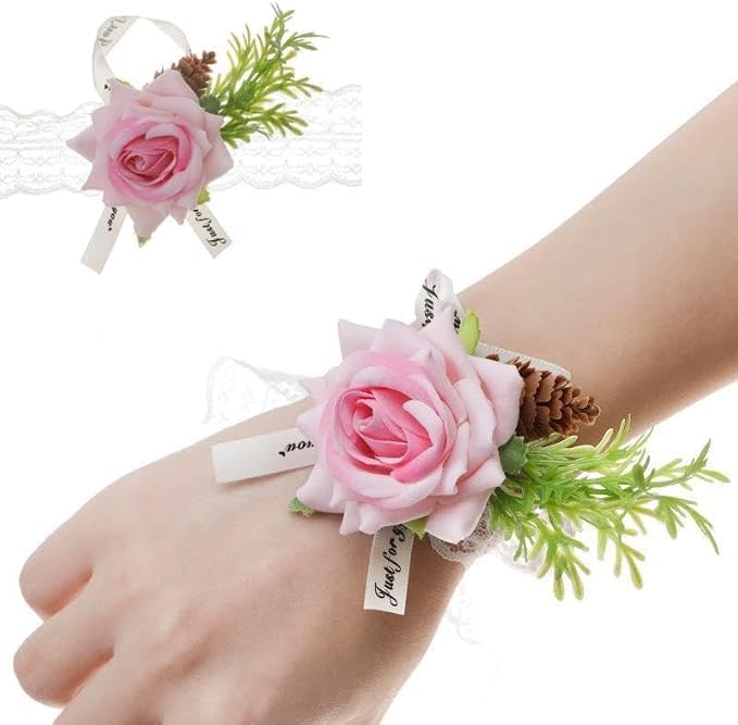 Wedding Bouquets for Bride with Rose Flowers Artificial Wrist Flower,Pink