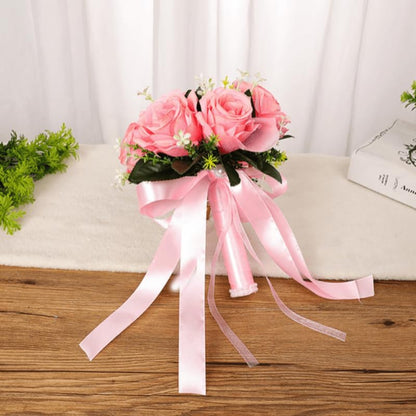Wedding Bouquets for Bride with Rose Flowers Artificial Wrist Flower,Pink