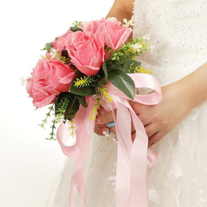 Wedding Bouquets for Bride with Rose Flowers Artificial Wrist Flower,Pink