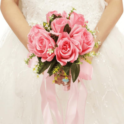 Wedding Bouquets for Bride with Rose Flowers Artificial Wrist Flower,Pink