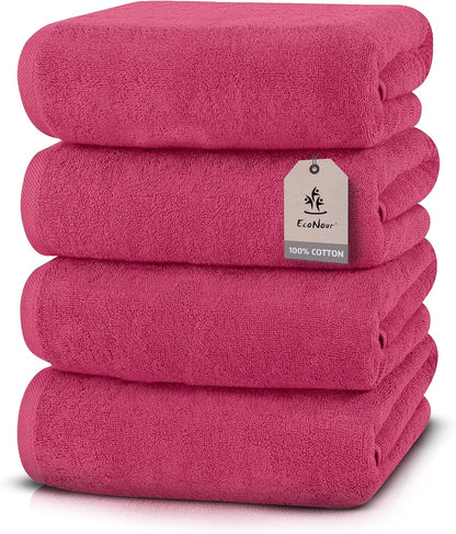 Luxury 4-Pack Pink Turkish Cotton Bath Towels, 550 GSM 100% Cotton – 27x54 Inch, Ultra Soft, Quick Dry & Highly Absorbent for Bathroom, Gym & Travel